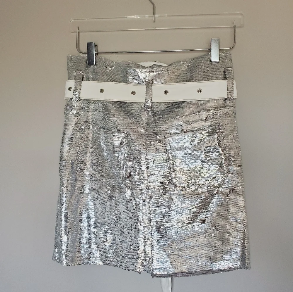 FINAL SALE Silver Sequin Belted Holiday Bling Cosplay NYE Mini Skirt